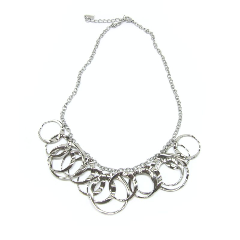STEELX Hammered Circle Dangles Necklace - N205 - Click Image to Close